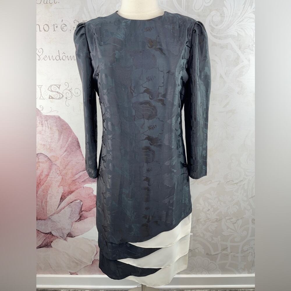 Simon Sez Vintage Black and White Floral Unique Dress Size 13/14